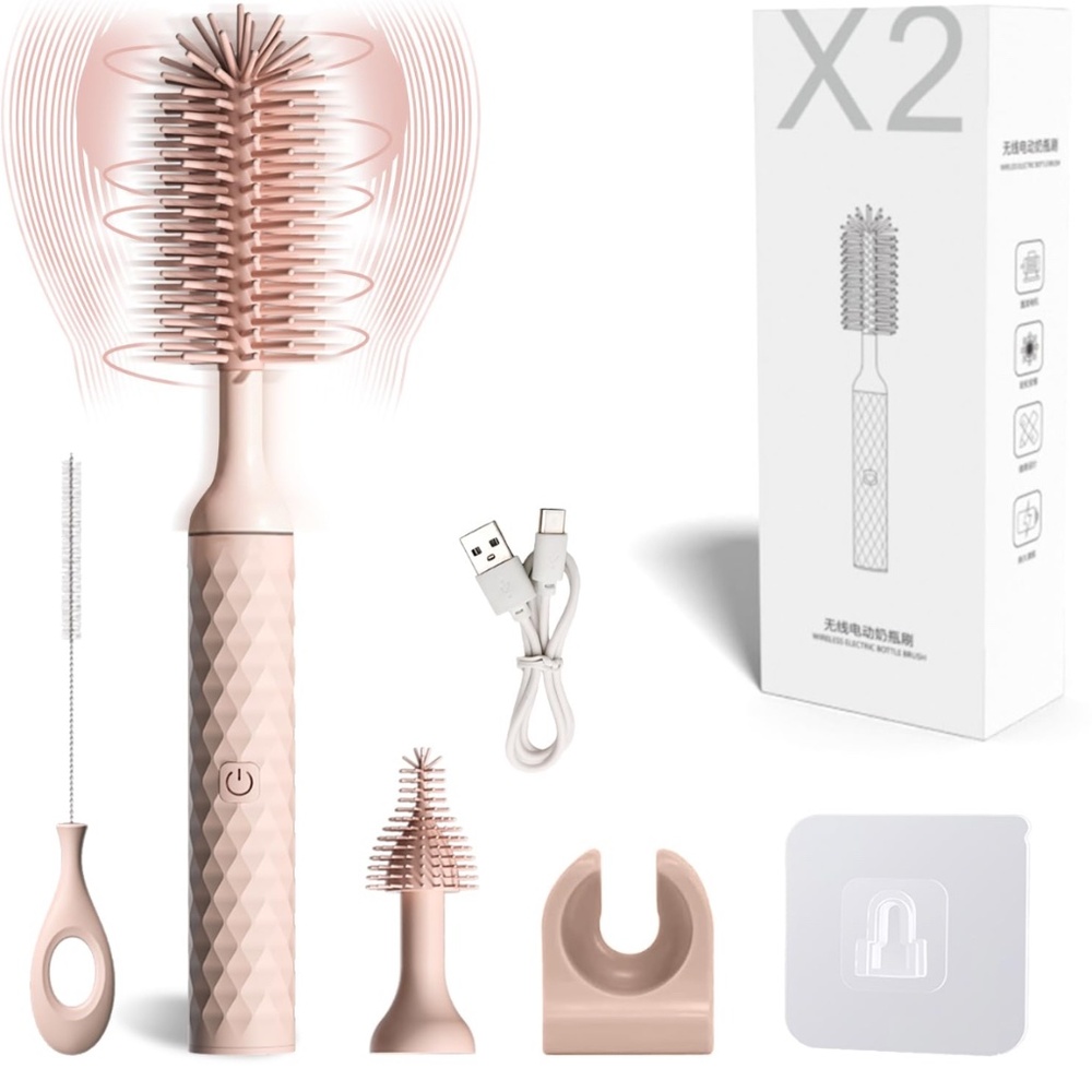 Electric baby Bottle Brush Cleaner Straw Cleaner Brush,Rechargeable Battery Pink